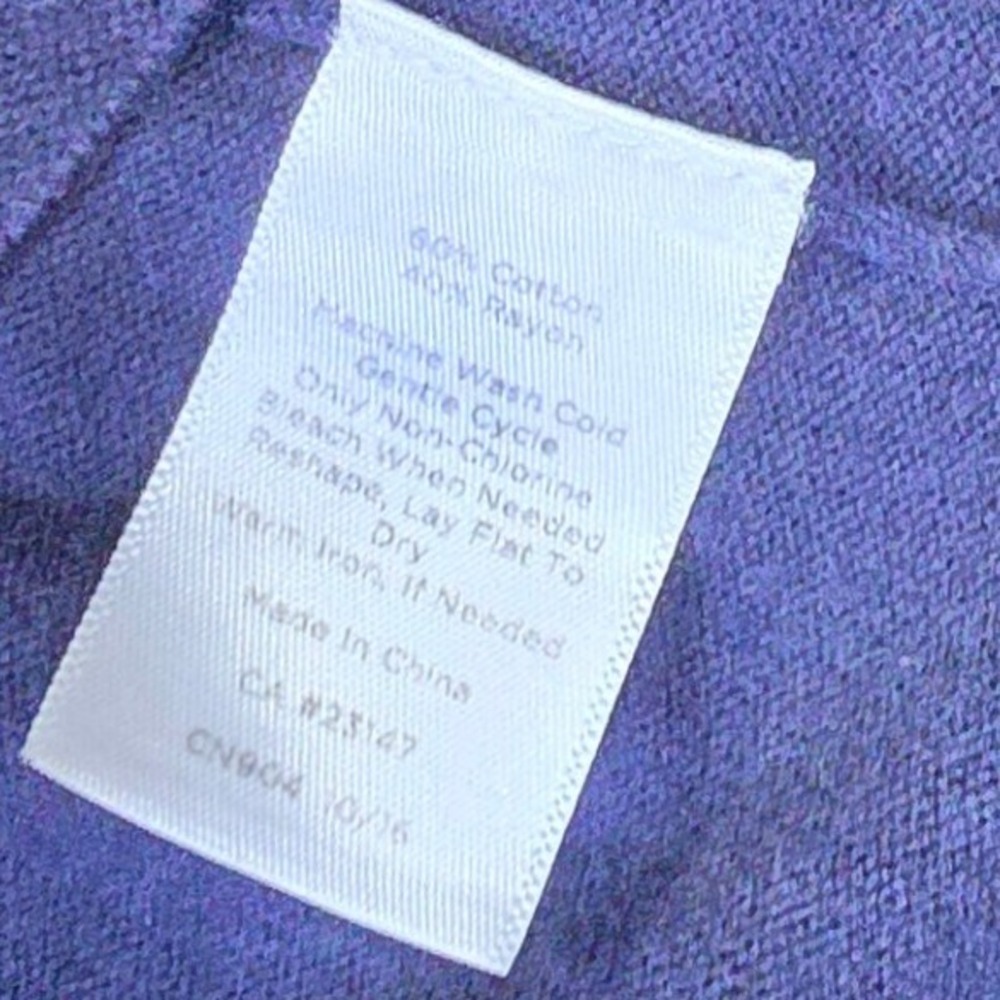 Talbots Navy Cotton Rayon Knit Lng Sleeve Pocket Top Women Boxy Minimalist Small - Picture 5 of 6